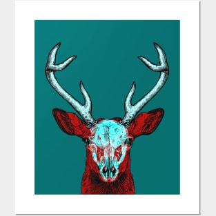 Deer Skull Interactive Red&Blue Filter T-Shirt #2 Posters and Art